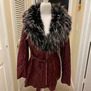 Gorgeous P Luca faux snakeskin leather print coat with faux fur collar.